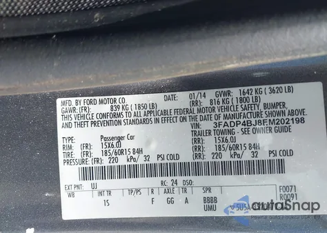 2014 Ford Fiesta Se z USA, uszkodzony, nr VIN 3FADP4BJ8EM202198